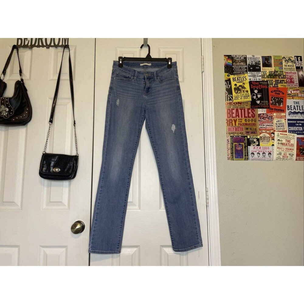 Women's Size 28x32 Levi’s 712 Slim Straight Jeans Light Wash Mid Rise Distressed - Picture 2 of 15